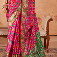 Magenta Pink Woven Patola Soft Silk Saree