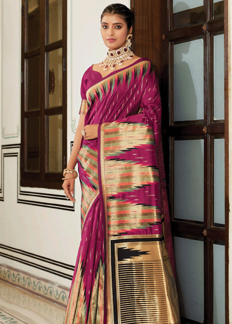 Wine Purple Banarasi Soft Silk Saree