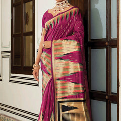 Wine Purple Banarasi Soft Silk Saree