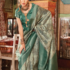 Saga Green Banarasi Silk Saree With Digital Print