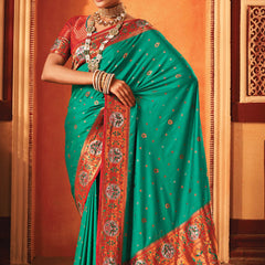 Antique Green Woven Paithani Silk Saree