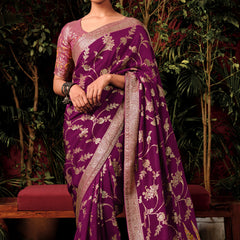 Jamuni Purple Woven Banarasi Silk Saree With Brocade Blouse