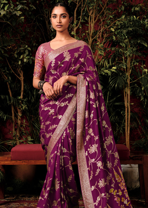 Jamuni Purple Woven Banarasi Silk Saree With Brocade Blouse