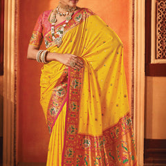 Vibrant Yellow Woven Paithani Silk Saree