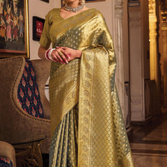 Sage Green Woven Banarasi Brocade Tissue Silk Saree