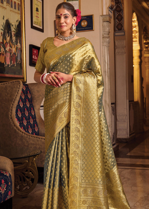 Sage Green Woven Banarasi Brocade Tissue Silk Saree