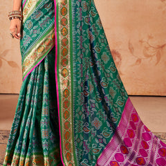 Antique Green Woven Patola Soft Silk Saree