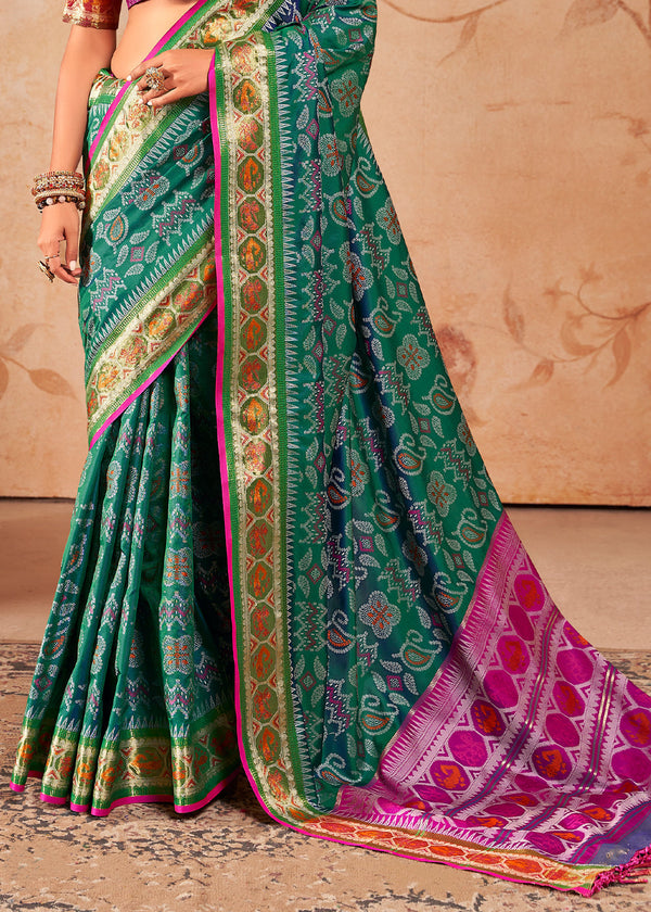 Antique Green Woven Patola Soft Silk Saree