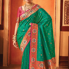 Emerald Green Woven Paithani Silk Saree