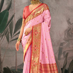 Baby Pink Woven Paithani Silk Saree