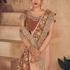 Coffee Brown Heavy Embroidered Designer Silk Saree