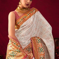 Antique White Woven Paithani Silk Saree