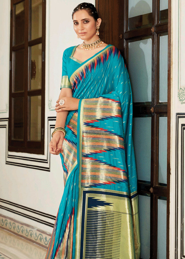 Horizon Blue Banarasi Soft Silk Saree