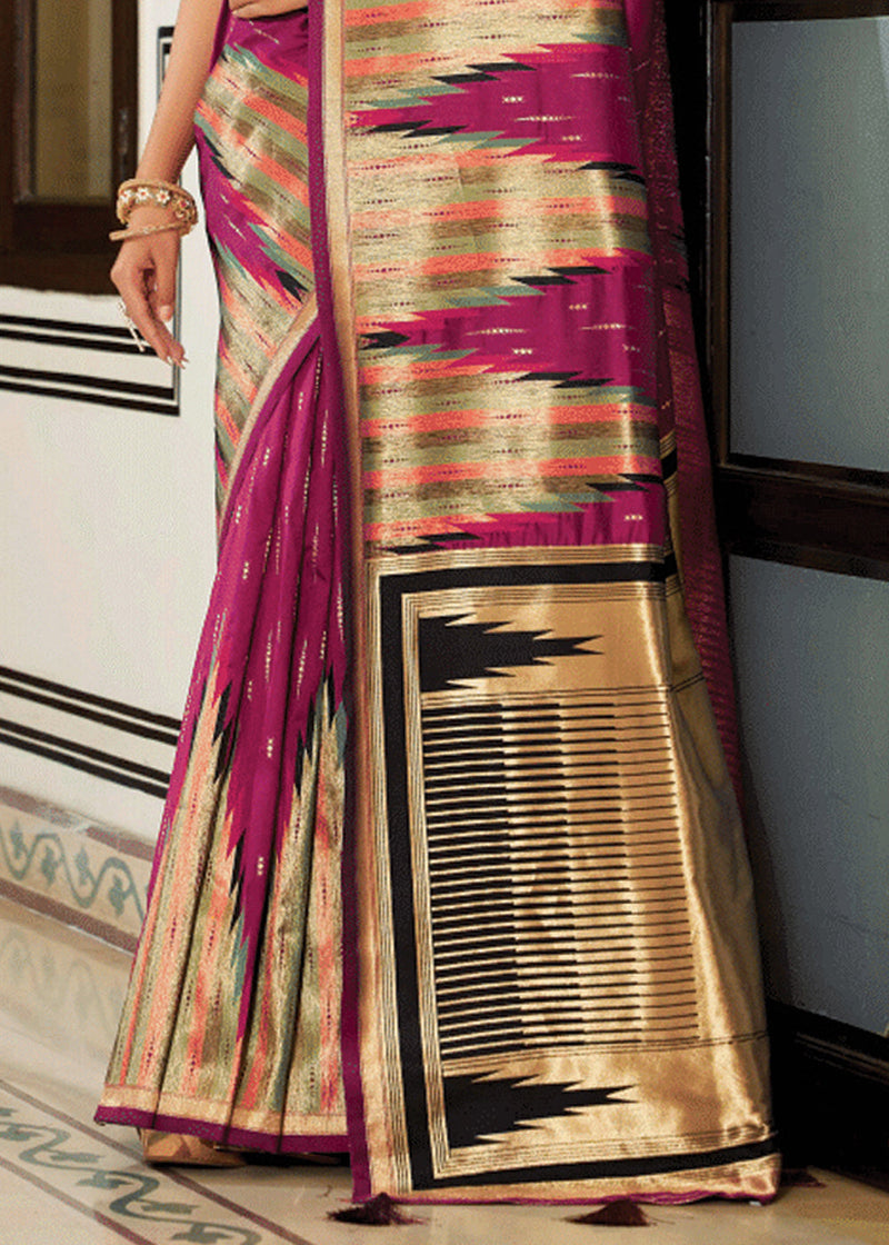 Wine Purple Banarasi Soft Silk Saree