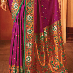 Dahlia Purple Woven Paithani Silk Saree