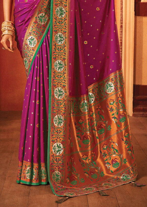 Dahlia Purple Woven Paithani Silk Saree