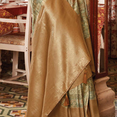 Wood Brown Banarasi Silk Saree With Digital Print