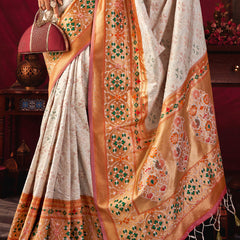 Antique White Woven Paithani Silk Saree