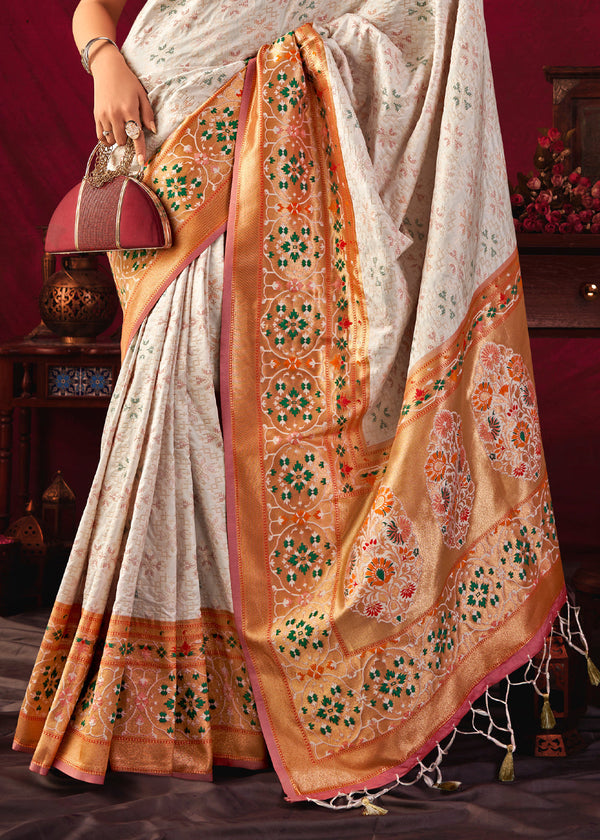 Antique White Woven Paithani Silk Saree