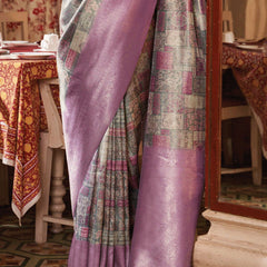 Rich Purple Banarasi Silk Saree With Digital Print