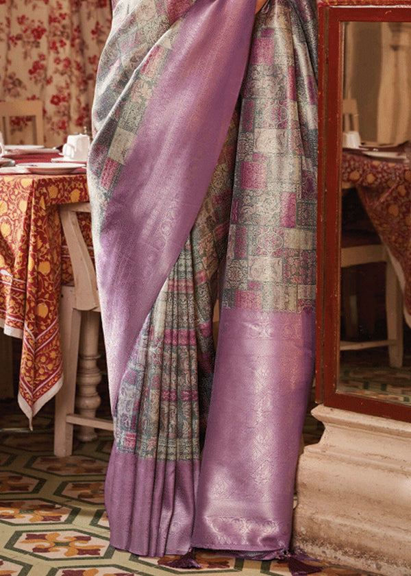 Rich Purple Banarasi Silk Saree With Digital Print