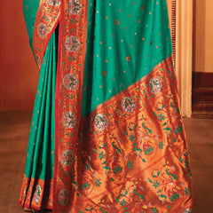 Antique Green Woven Paithani Silk Saree