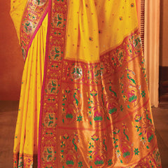 Vibrant Yellow Woven Paithani Silk Saree