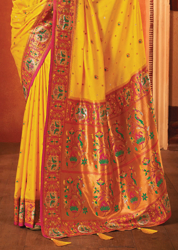 Vibrant Yellow Woven Paithani Silk Saree