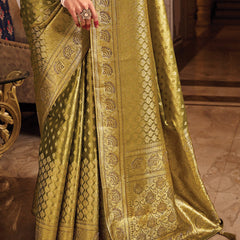Mehndi Green Woven Banarasi Brocade Tissue Silk Saree