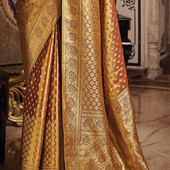 Copper Brown Woven Banarasi Brocade Tissue Silk Saree
