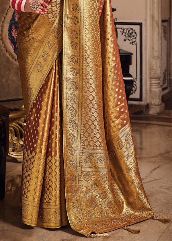 Copper Brown Woven Banarasi Brocade Tissue Silk Saree