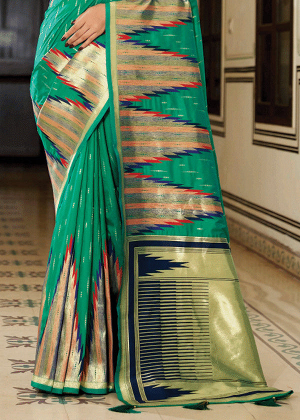 Antique Green Banarasi Soft Silk Saree