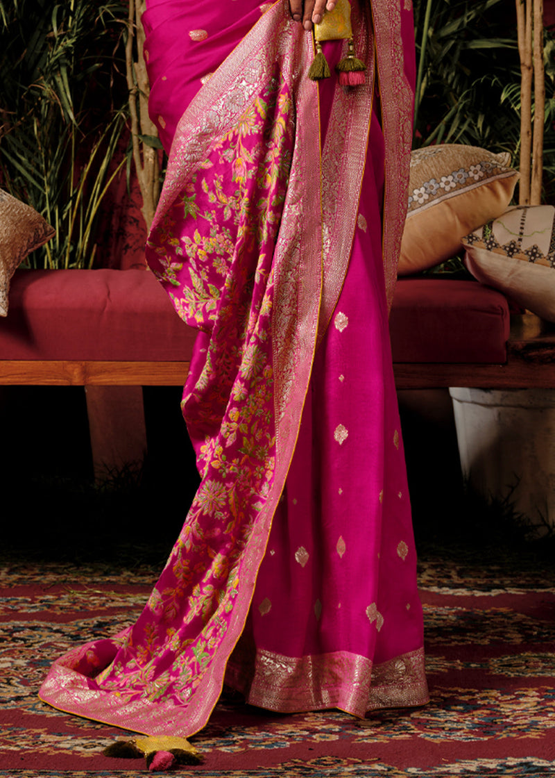 Magenta Pink Woven Banarasi Silk Saree With Brocade Blouse