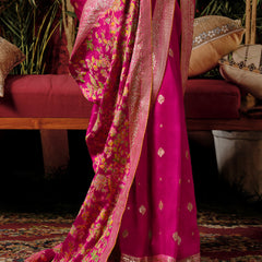 Magenta Pink Woven Banarasi Silk Saree With Brocade Blouse