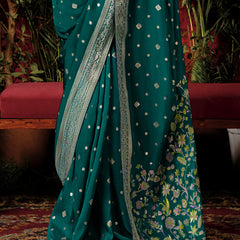 Antique Green Woven Banarasi Silk Saree With Brocade Blouse