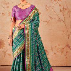 Antique Green Woven Patola Soft Silk Saree