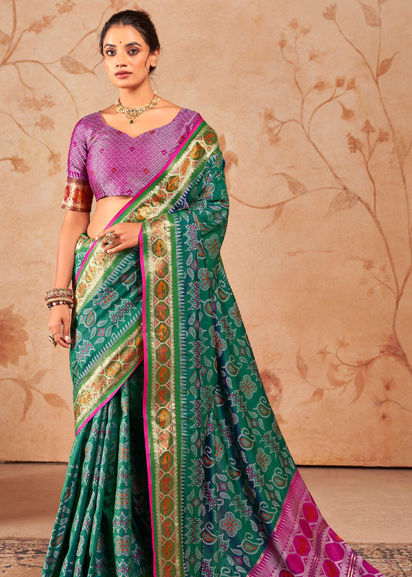 Antique Green Woven Patola Soft Silk Saree