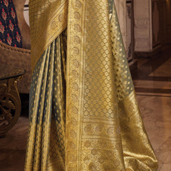 Sage Green Woven Banarasi Brocade Tissue Silk Saree