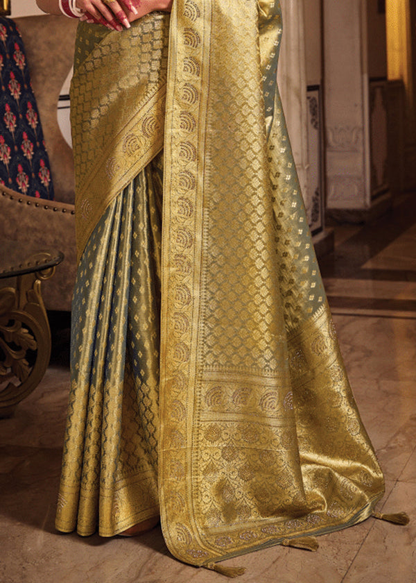 Sage Green Woven Banarasi Brocade Tissue Silk Saree