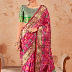 Magenta Pink Woven Patola Soft Silk Saree