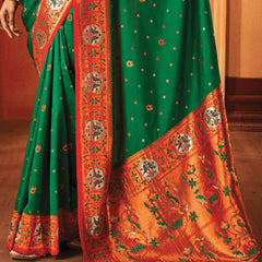 Festive Green Woven Paithani Silk Saree