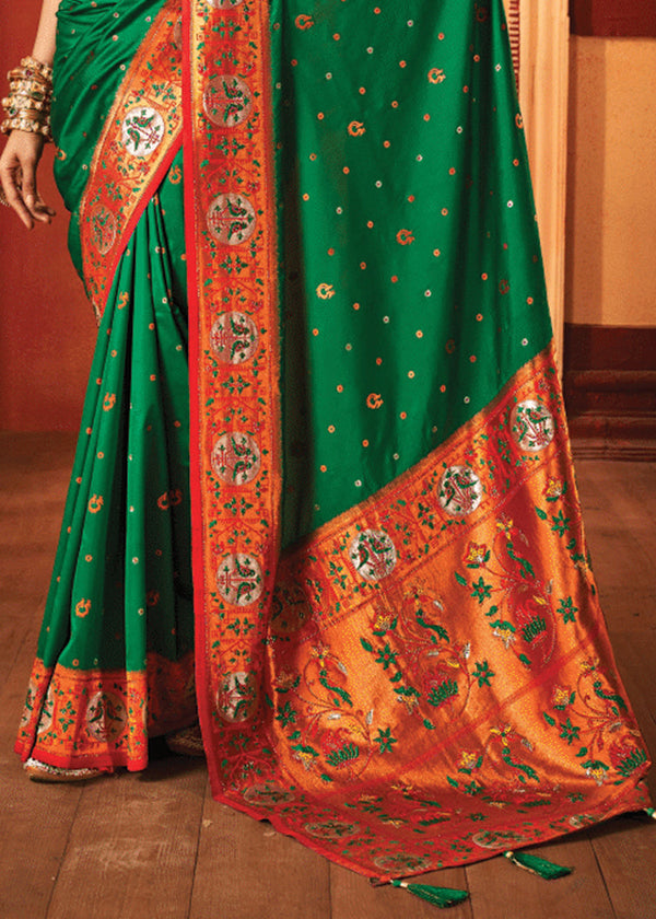 Festive Green Woven Paithani Silk Saree