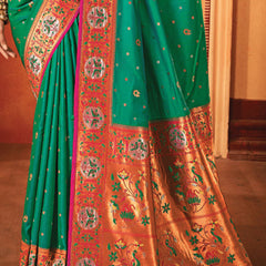 Emerald Green Woven Paithani Silk Saree
