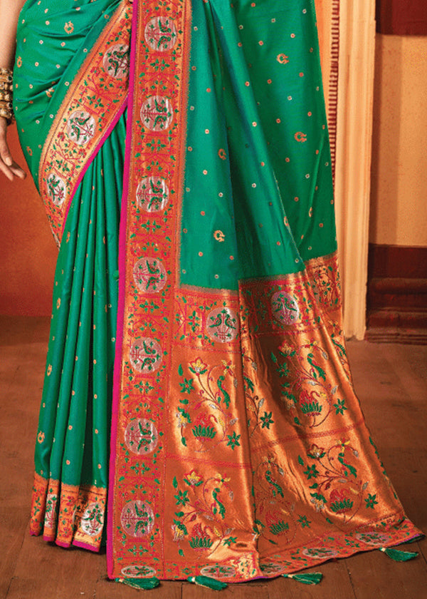 Emerald Green Woven Paithani Silk Saree