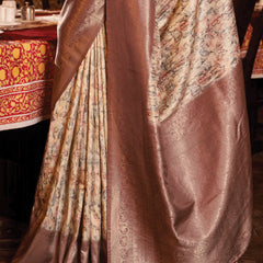 Coffee Brown Banarasi Silk Saree With Digital Print