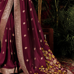 Wine Maroon Woven Banarasi Silk Saree With Brocade Blouse