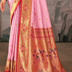 Baby Pink Woven Paithani Silk Saree