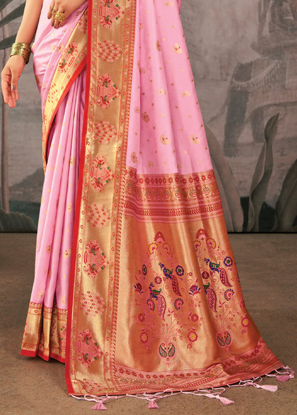 Baby Pink Woven Paithani Silk Saree