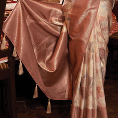 Chocolate Brown Banarasi Silk Saree With Digital Print