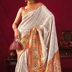 Antique White Woven Paithani Silk Saree